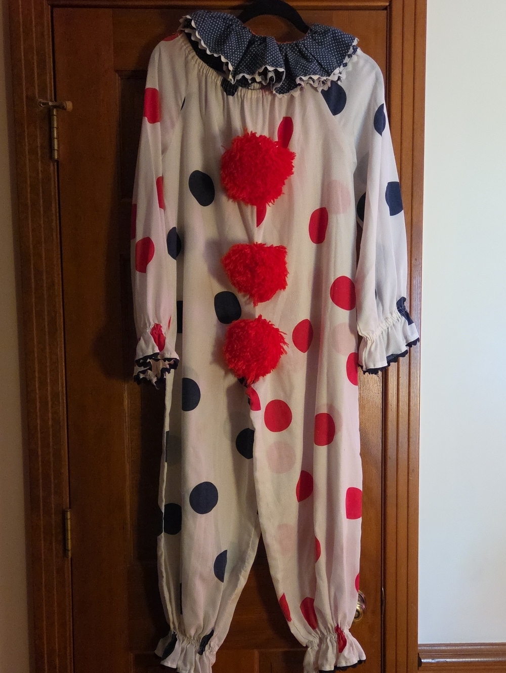 Classic Polka Dot Kids Clown Costume with Red Pom-Poms